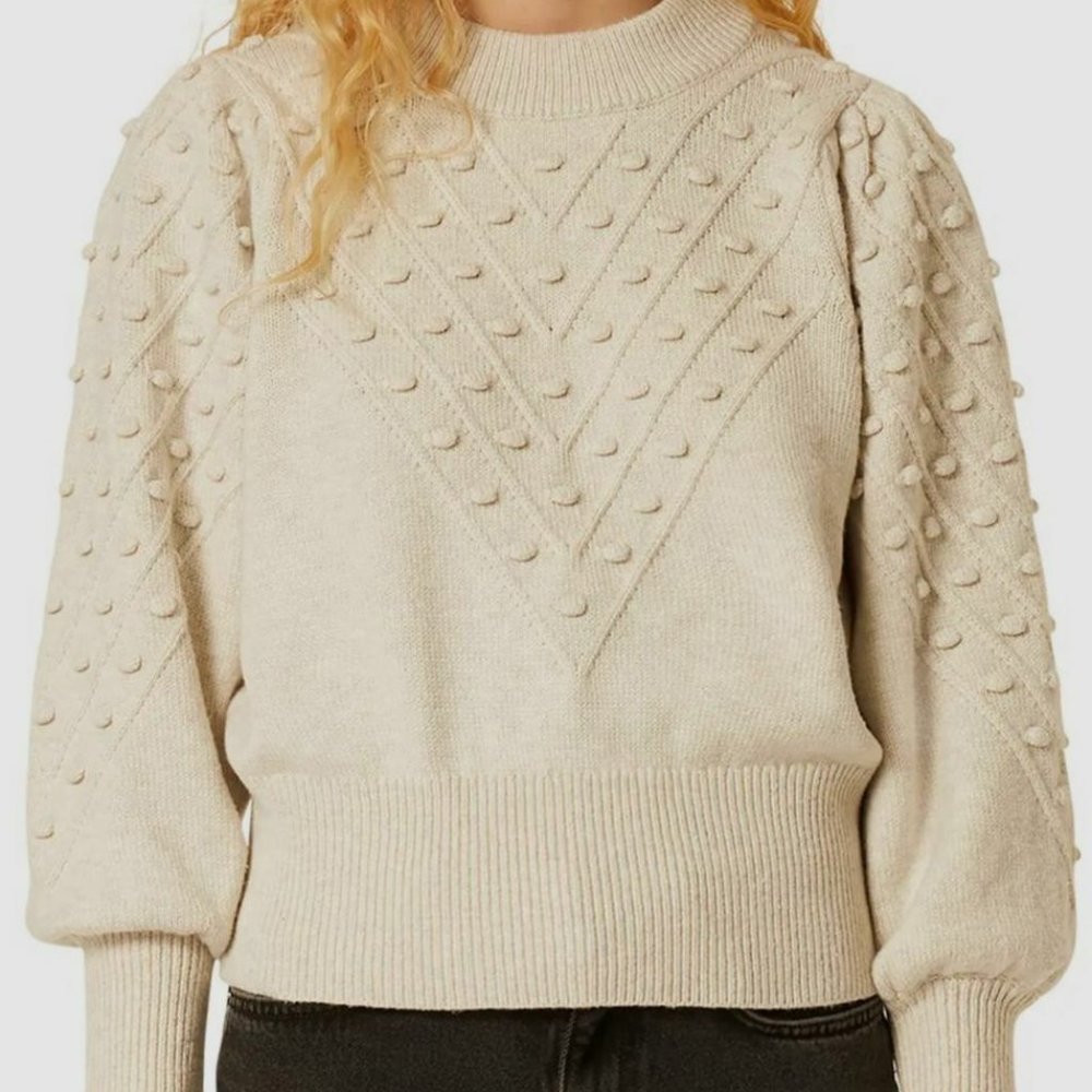French Connection Women's Ivory Bobble Knits Cropped Popcorn Sweater Size XS